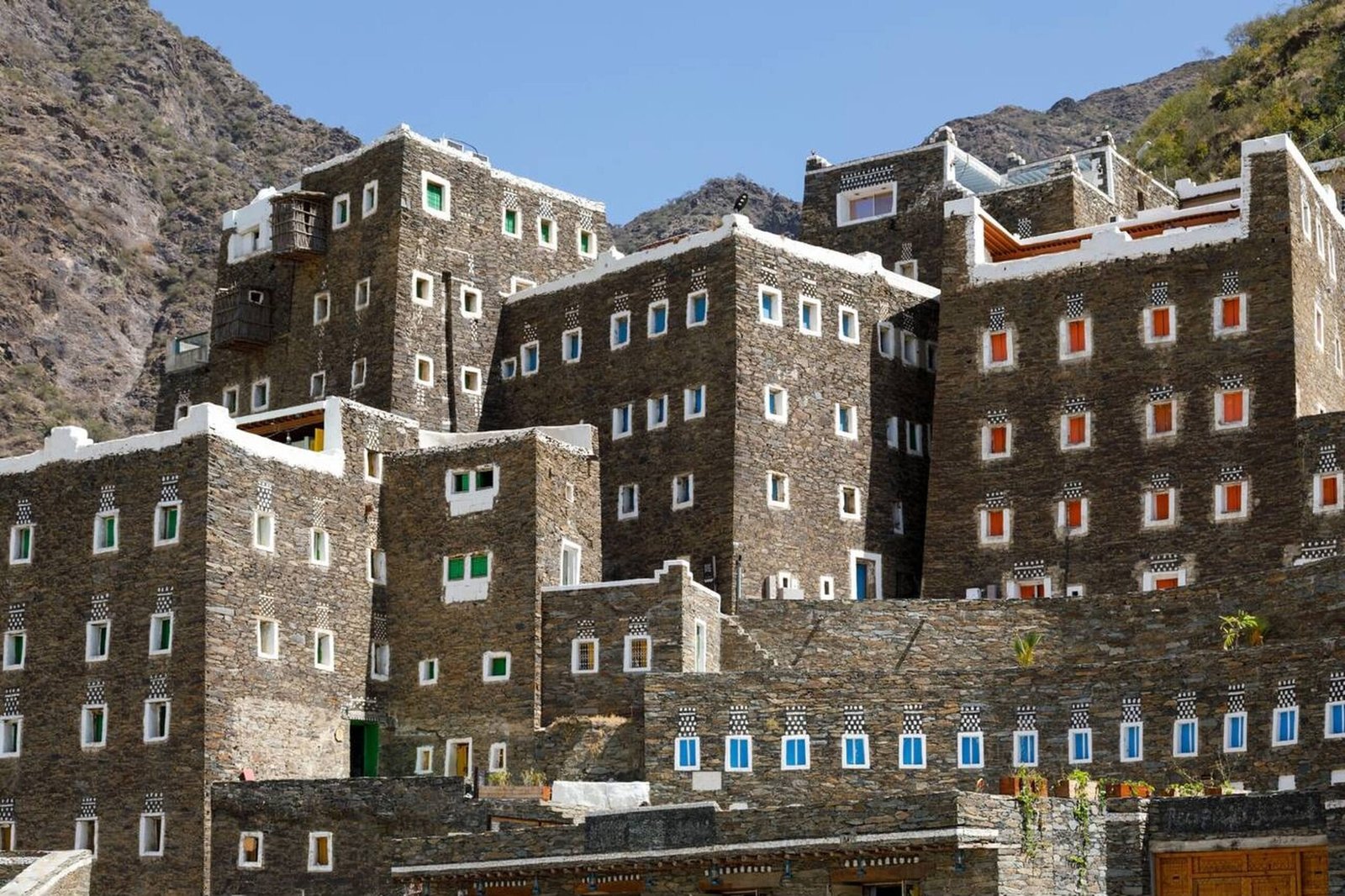 Traditional stone houses in Rijal Almaa, Asir Region, Saudi Arabia.