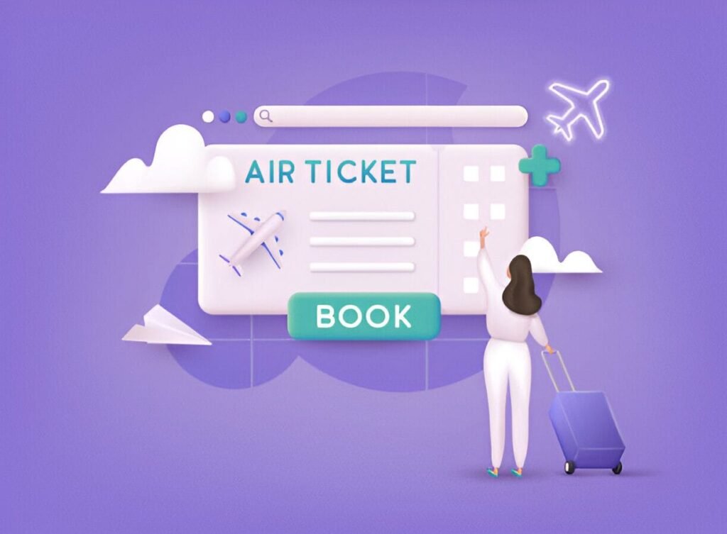 Illustration showing a traveler holding a boarding pass with a dollar sign, symbolizing affordable flights.